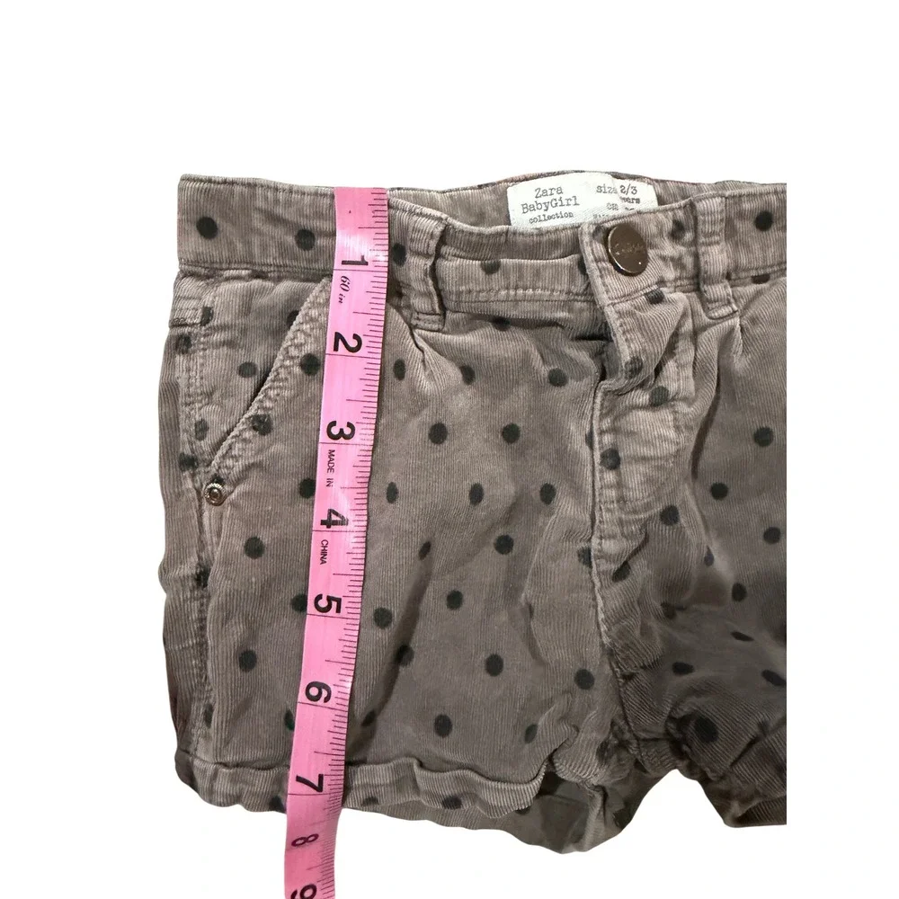 Zara BabyGirl Corduroy Polka Dot Shorts Girls Size 2/3 Gray Black Cuffed Pockets